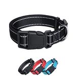 HUSAIHU Dog Collar, Adjustable Basic Dog Collar, Nylon Reflective Padded Collar with Safety Buckle, Durable Pet Collars for Puppy Small Medium & Large Dogs, 2.5 cm Width, M, Black