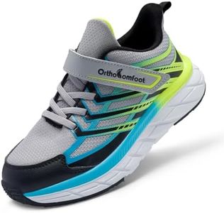 Boys Girls Kids Arch Support Walking Shoes: Breathable Hook and Loop Heel Foot Pain Orthotic Athletic Comfort Fashion Sneakers, Plantar Fasciitis Orthopedic Biking Sports Shoes Grey Little Kid 13