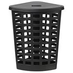 Spread Spain Plastic Boston Laundry Hamper Basket With Easy Open Lid & Corner Design, 54 Liter, Large Wicker Hamper, Dirty Cloths Storage, Laundry Room Bin (Black)