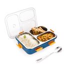 Attro Bento 3 Compartment Stainless Steel Lunch Box with Steel Spoon, Heating & Water Insulation Design for Office, School & Travelling, 750ml- Navy Blue