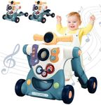 Forroby 3 in 1 Baby Walker for Toddler with Music,Push Along Activity Walker for Babies with Entertainment Game Panel,Speed Adjustable Sit to Stand Baby Walker,Gifts for Girls and Boy(Blue)