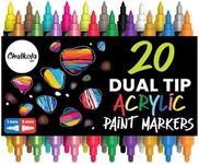 Chalkola 20 Acrylic Paint Pens Dual Tip - Acrylic Markers for Rock Painting, Canvas, Wood, Ceramic, Glass, Fabric, Metal - Permanent & Waterproof Fine tip Acrylic Paint Markers for Kids & Adults