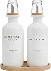 White Glass Olive Oil Dispenser Bottle for Kitchen by Brighter Barns - Refillable Glass Bottles for Oil, Simple Syrup Dispenser - Neutral Kitchen Decor for Restaurants, Cafe, Hotel, Coffee Bar (White)