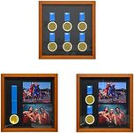 Medals Display Frame Shadow Box for 6 Medals /2 Race Photos, Solid Wood Medal Display Case, Multifunctional Medal Photo Frame for Marathon, Runner, Awards, War Military, Sport Gifts (Brown 13X13 inch）