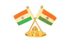 DErZ Indian Khadi Flag in Pair with Lord Ganesha Idol For Car Dashboard, Office & Home Table Special Idol for Decoration of Office Gift Purpose With Metal Plated Stand