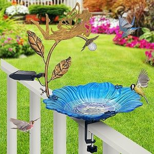 Homight Deck Installation Bird Bath, Hummingbird Solar Bird Bath LED Lights, Adjustable Metal Weather Resistant Durable Deck Bird Bath Bracket, Outdoor Balustrade, Garden, (Angels Holding Lanterns)