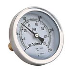 Solimeta 2.5" Bimetal Dial Thermometer, 0-250 deg F/-20-120 deg C, Lead Free Brass Stem with Pocket