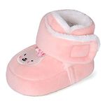 Matt Keely Baby Boys Girls Cartoon Anti Slip Soft Sole Thick Slipper Booties Infant Crib Shoes for Toddler Crawler Winter Boots with Plush Lining 12-18 Months Pink