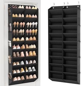 LANTEFUL Over the Door Shoe Organizer, Hanging Shoe Rack for Closet Door Shoe Storage for 30 Pairs Sneaker and Boots, Large Shoe Holder for Door with 10 Side Pockets, Space Saving, Black