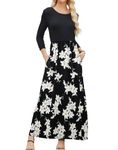 OURS Maxi Dress 3/4 Sleeve for Women Spring Winter Fall Casual Loose Fit Cotton Round Neck Maternity Dress(XL, C-3/4 White Lily)