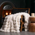 EVERGRACE Ultra Soft Luxury Fluffy Ridgeline Faux Rabbit Fur Throw Blanket, Thick Warm Fuzzy Blankets for Winter, Cozy Plush Reversible Blanket for Couch, Bed, Sofa, Ivory White, 50x60 Inches, 870 GSM
