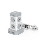 Goldmedal Turbomax 8+4 Extension Board | 8 Universal Sockets with Safety Shutter | 3A-USB & 1 USB-C Port | Master Switch with Indicator | 2-Meter Extension Cord for Home & Office | (White)