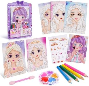 Aomig Livre de Peinture À L'aquarelle pour Enfants, Make-Up Arts et Maquillage Kit de Dessin pour Fille, Jouet de Maquillage sur Papier et Autocollants Éblouissants de Princesse pour Anniversaire