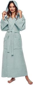 Arus Women's Bathrobe Calf or Extra Long 100% Cotton Terry Towelling (380 g/m²) Oeko-Tex® Certified with Hood, light green, Large-X-Large Extra Tall