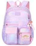 School Backpack for Girls, Lightweight Waterproof Cute Rainbow School Bookbag for Teen Kids Students Elementary (Rainbow Purple)