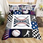 Homewish Baseball Bedding Set For Boys Kids Double Sports Baseball Duvet Cover For Baseball Sports Fans,Geometric Checkered Grids Comforter Cover Baseball Soft Luxury Bedspread Cover 2 Pillowcase