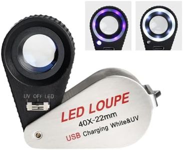 40X Rechargeable Jewelers Loupe, Dual Light (LED & UV) Jewelry Magnifier, Portable Pocket Magnifying Glass with Triplet Lens for Gemstone Inspection, Coins, Stamps, Watches