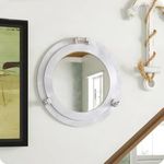 Wall Mounted Premium Vintage Ship's Porthole Mirrors | Aluminium Transparent Windows | Round Decorative Wall Hanging Bathroom Mirrors (White Mirror, 15 Inches)