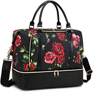 CAMTOP Women Ladies Travel Weekender Bag Overnight Duffel Carry-on Tote Bag fit 15.6 Inch Laptop Computer, 6012/Flower with Shoe Compartment, 17.3"(L) x 14.5"(H) x 8.3"(W), Practical, Carry on