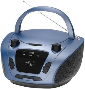 Portable Boombox - CD Player, Bluetooth, USB, MP3, AUX, FM Radio, Portable, Built-in Stereo Speakers, Carrying Handle, LCD Display, Blue