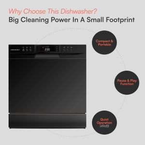 Cookology Mini Countertop Dishwasher – Black Compact Tabletop