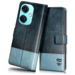 FLIPPED Vegan Leather Flip Case Back Cover for 1+ OnePlus Nord CE 3 5G (Flexible, Shock Proof | Hand Stitched Leather Finish | Card Pockets Wallet & Stand | Blue with Aquamarine)