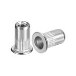 uxcell #8-32 Rivet Nuts, 40pcs 304 Stainless Steel Knurled Flat Head Threaded Insert Nuts for Metal, Plastic