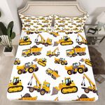 Erosebridal Excavator Fitted Sheet Twin Construction Truck Bedding Sets Boys Excavator Cartoon Yellow Fitted Bed Sheets Kids Teens Machinery Bedding Crane Bulldozer Equipment Truck Fitted Sheet