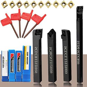 Mingzhe S12MSCLCR09+SCLCR1212H09+SCLCL1212H09+SCMCN1212H09 4 PCS 12MM Shank Lathe Turning Tool Holder Boring Bar + 10PCS Carbide Insert + 4PCS Wrench