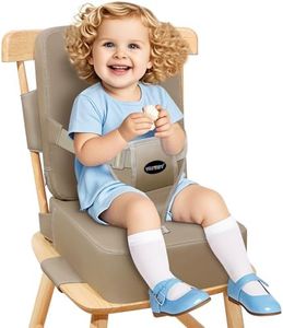 YONTINY Toddler Booster Seat for Kitchen Chair, 2-in-1 Dining Table Booster Seat with Backrest & Adjustable Straps – Easy-Clean, PU Portable Toddler Eating Travel Increasing Cushion - Dark Coffee