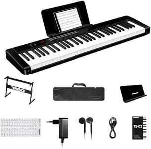 TERENCE TS02 61 Keys Piano Keyboard,Electronic Digital Piano with Semi-weighted Keys,LCD Display,Piano Stand,Power Supply,Music Sheet Stand and Earphone,Nice Gift for Beginners,Dark-Black