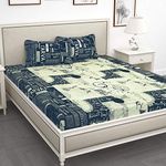 Story@Home 210 TC 100% Cotton Double King Size Bedsheet with 2 Pillow Covers (Navy Blue and White)