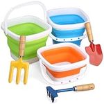 3PCS Foldable Buckets with 3 Beach Shovels Sand Spades, Beach Toys Set for Kids Adults, Foldable Beach Bucket Collapsible Sand Bucket, Water Bucket for Summer Vacation, Easter Buckets, Travel, Outdoor