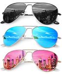 Aviator Sunglasses For Men Women Polarized Retro Sun Glasses Driving UV400 Protection, Black&Blue&Pink (M)
