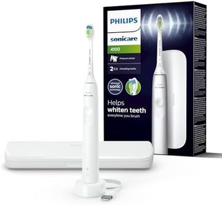 Philips Sonicare 4100 - brosse à dents électrique pour adultes avec 1 tête de brosse à dents Philips W2 Optimal White blanche, coffret de voyage fin et chargeur USB (modèle HX3683/33)