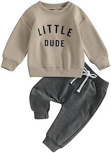 Newborn Baby Boy Fall Clothes Long Sleeve Round Neck Letter Print Sweatshirt Top Long Pants Cute Toddler Winter Outfits (Khaki, 6-12 Months)