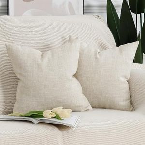 MADIZZ Set of 2 Light Beige Faux Linen Throw Pillow Covers 26x26 Inch Soft Decorative Cushion Cover for Sofa Bedroom Pillow Shell