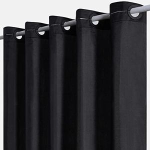 Extra Wide No Hook Black Shower Curtain 108x72 Inch,Polyester Fabric Waterproof Shower Curtain Liner with 14 Plastic Split Grommets,Washable Shower Curtains for Bathroom Hotel Spa Luxury