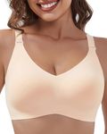 ANFITBOC Bras for Women Mesh V Neck No Underwire Wireless Everyday Bra with Lift Push Up Seamless Bralettes for Women Beige