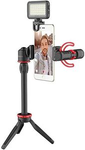Boya Advanced Vlogging Kit - Video Microphone, High Powered LED Video Light, Mini Tripod with Extension Handle, Cold Shoe Mount, Windshield - Vlogger Starter Kit - Youtuber Kit