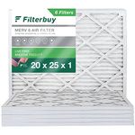 Filterbuy 20x25x1 Air Filter MERV 8 Dust Defense (6-Pack), Pleated HVAC AC Furnace Air Filters Replacement (Actual Size: 19.50 x 24.50 x 0.75 Inches)