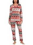 MyFav Christmas Pyjamas for Women 2 Piece Cute Print Long Sleeve Crewneck Tops and Long Pants Pjs Set Soft Sleepwear,Xmas Deer,L