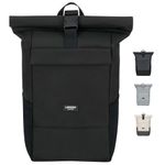 Larkson Roll Top Backpack Women & Men Black - No 4 - Rucksack for University, School, Office - College Laptop Bag 16 Inches - Water-Repellent