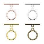 ECSiNG 4 Pack with 80 Sets Toggle Clasp Metal Round Toggle Clasp T-Bar Closure Jewelry Accessories for DIY Jewelry Making Necklace Bracelets