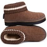 EverFoams Women's Bootie Slippers Non-slip Comfy Winter Indoor House Shoes with Knitted Collar Brown, 6 UK