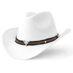 DOCILA White Cowboy Hat for Women Men Felt Cowgirl Hats Pinched Front Western Sombrero Vaquero Spring Texas Rodeo Outfit Accessories Adjustable Bull Belt Band