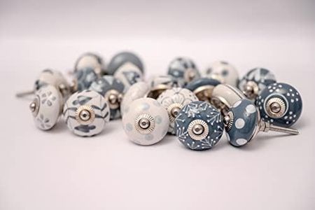 PUSHPACRAFTS - Lot de 10 boutons de placard en céramique peints à la main - Gris/blanc