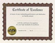 Great Papers! Certificate of Excellence, Gold Foil, Embossed, for Awards and Recognition, 180 GSM 8.5” x 11”, Pack of 6