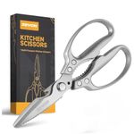ZEVON® Kitchen Scissors, Multi-Purpose Kitchen Shears, Heavy Duty Dishwasher Safe Food Scissors, Non Slip Stainless Steel Sharp Cooking Scissors for Kitchen, Chicken, Poultry, Fish, Meat, Herbs-Sliver