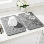 Kssiaz Dish Drying Mat, Stone Drying Mat for Kitchen Counter, Diatomite Mat, Silicone Protection, Instant Dry Technology, Foldable Kitchen Drying Mat, Heat Resistant Mat, Easy to Clean, Grey